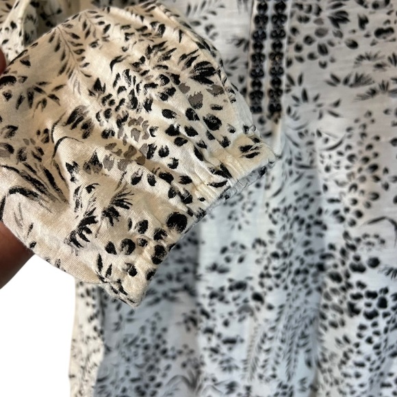 Lucky Brand Floral Blouse Plus 1X White Black Embroidered Boho Patterned Peasant - Picture 7 of 9